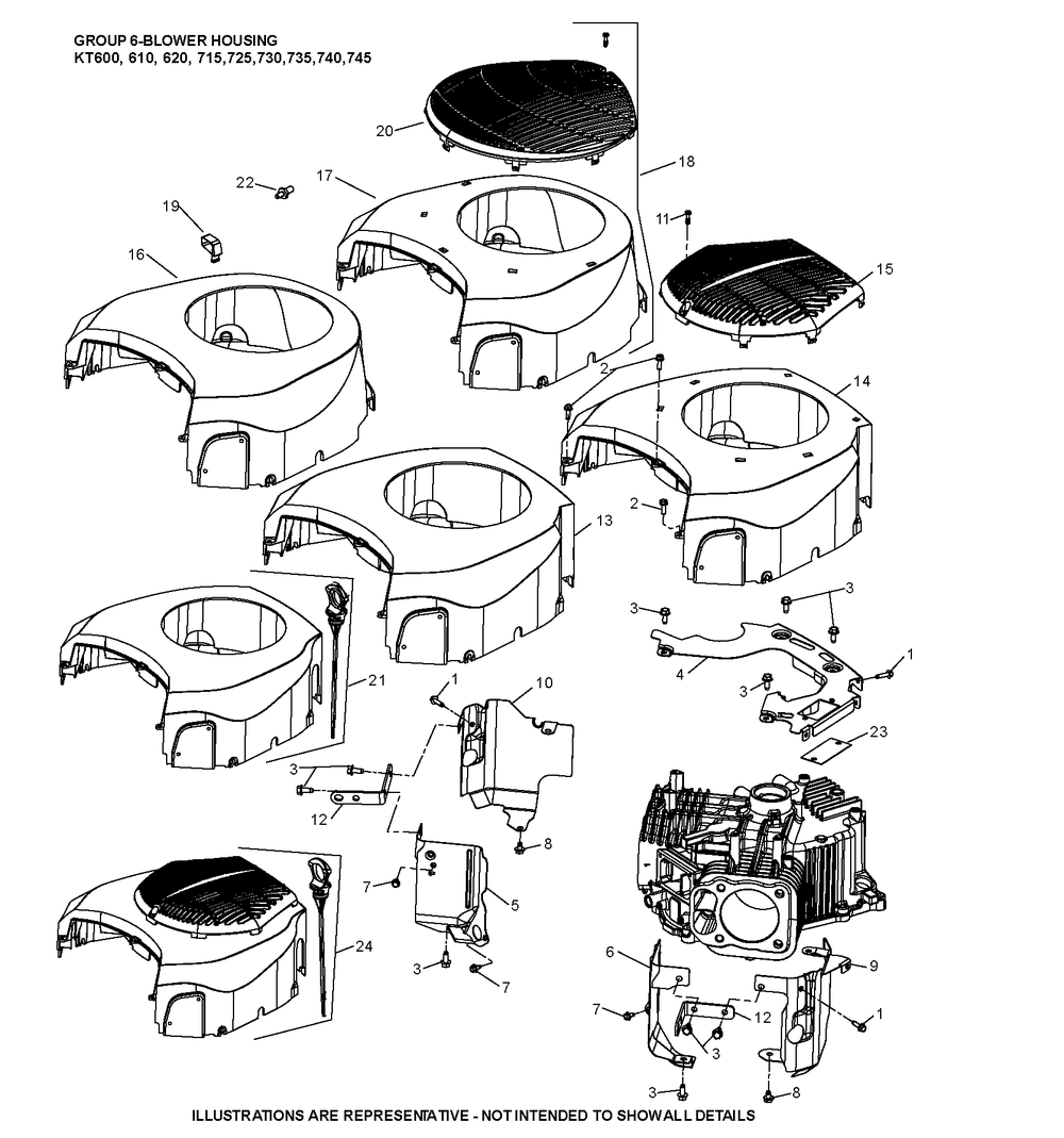 Kt740-3097 Blower Housing Diagram and Parts List for KT740-3097  Cub Cadet Lawn Tractor